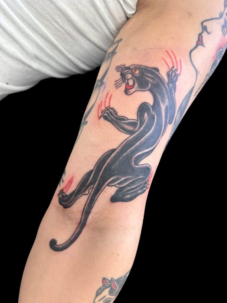 The iconic black panther, traditional tattoo